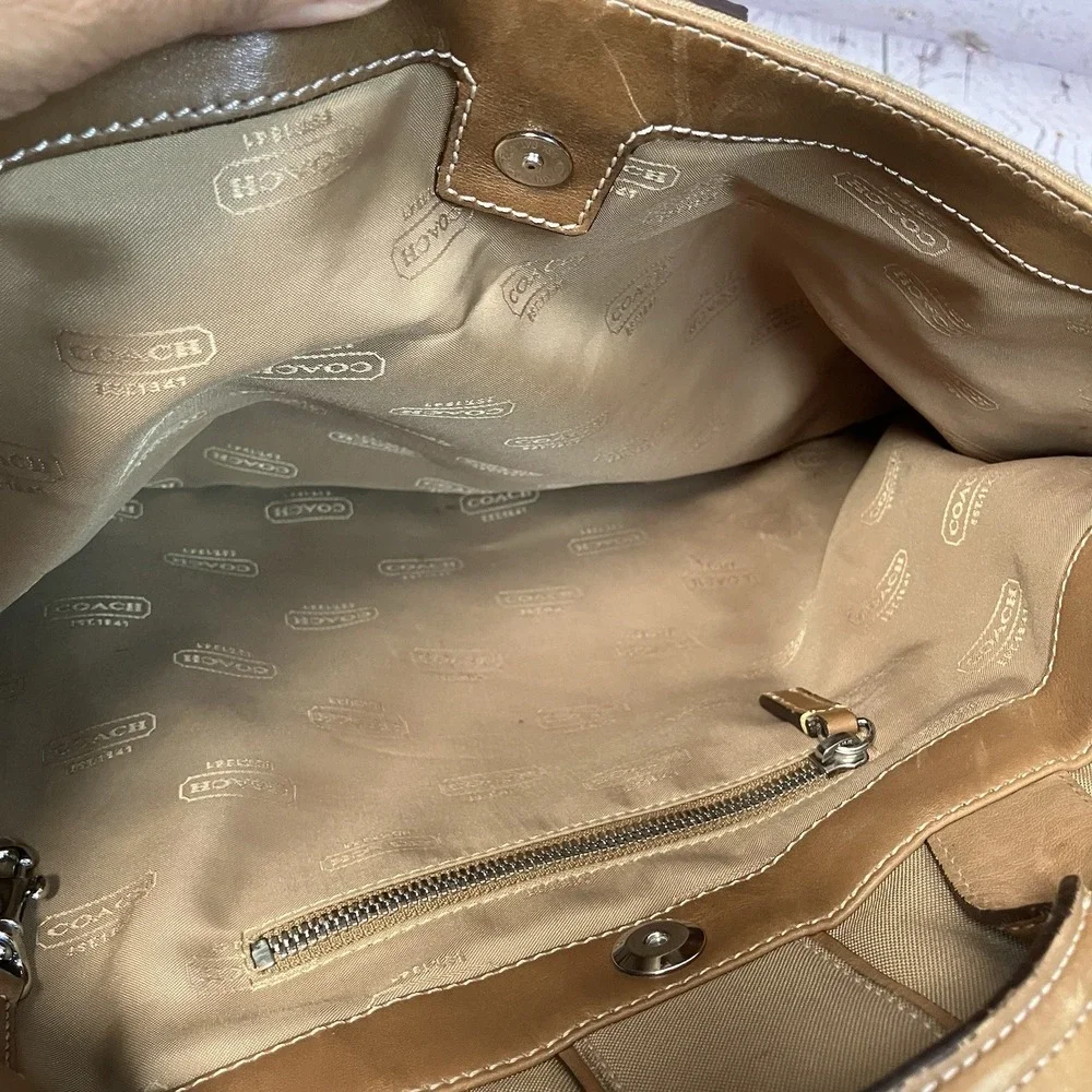 COACH Tan Canvas Leather Messenger Travel‎ Bag Office Briefcase